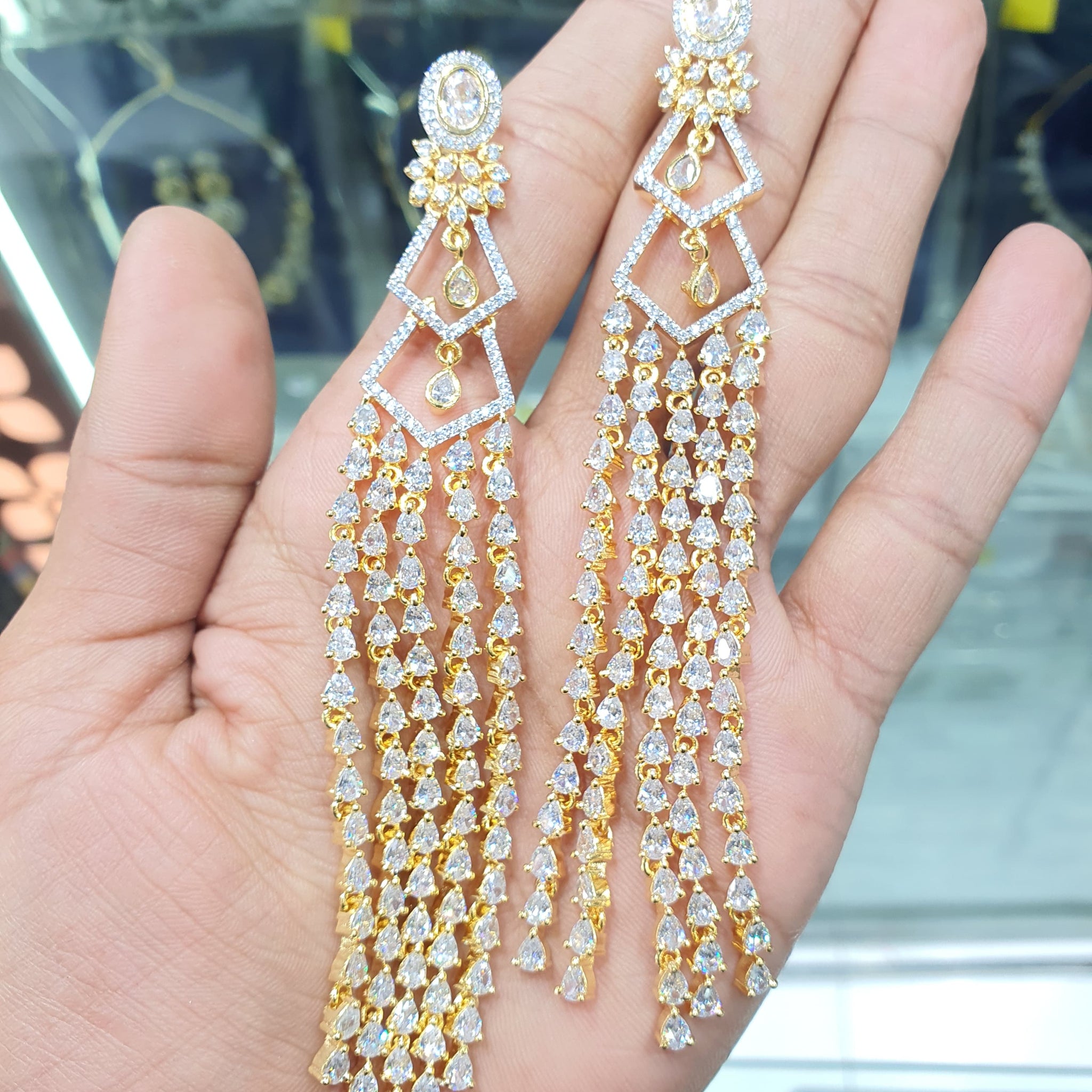 Beautiful American Diamond Antique Stone Earrings Jewellery