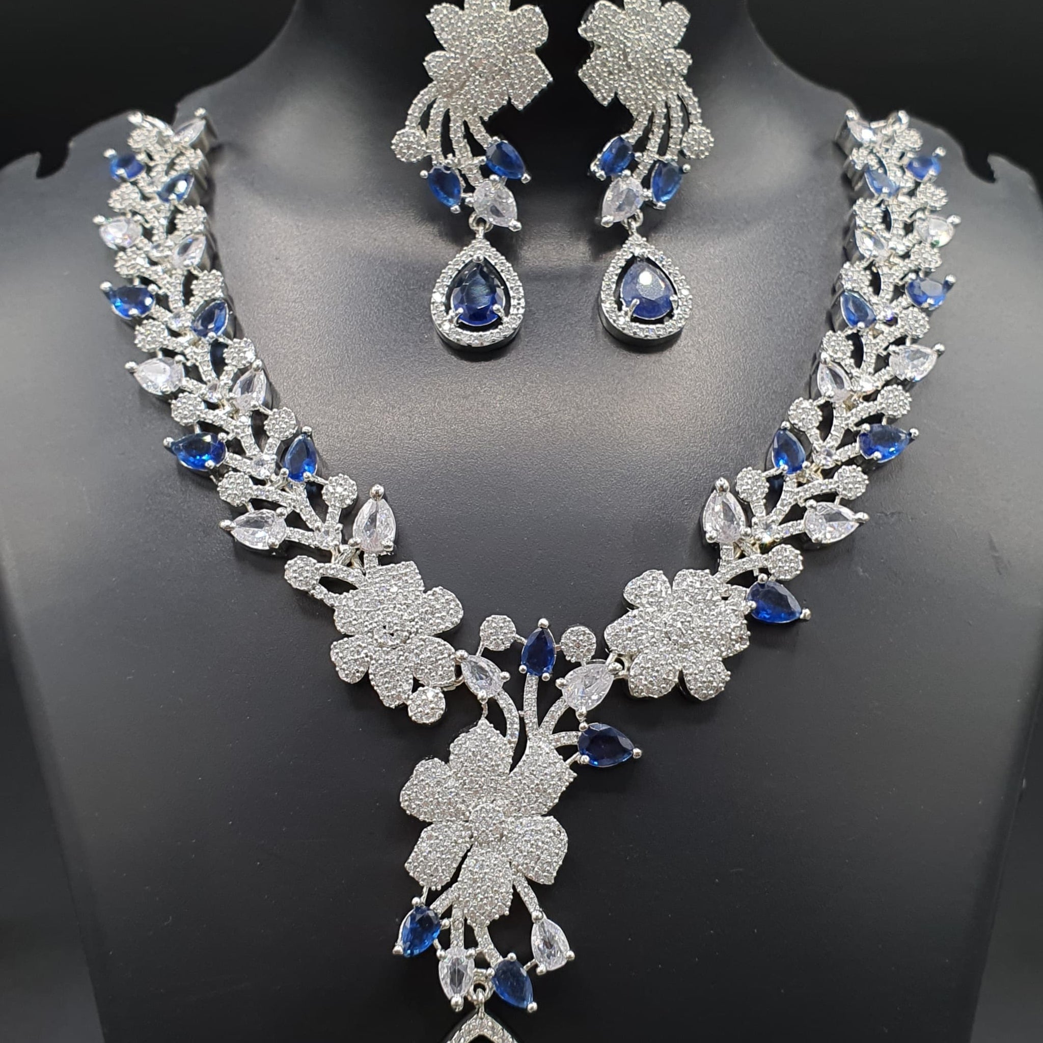 Beautiful American Diamond Antique Stone Necklace with Earrings Jewellery