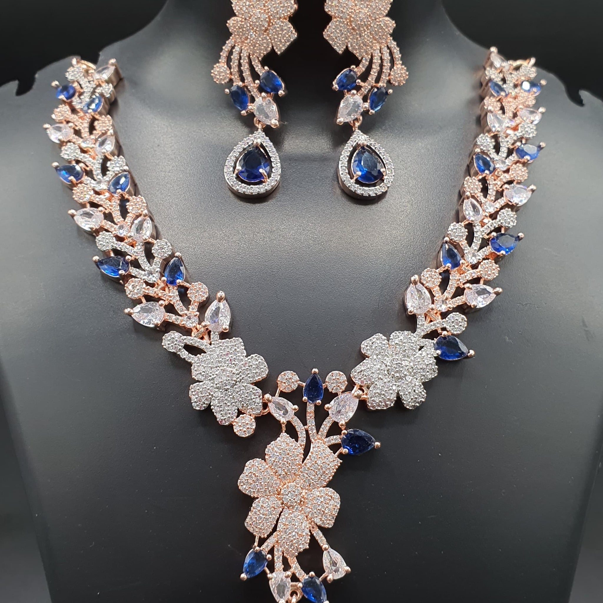 Beautiful American Diamond Antique Stone Necklace with Earrings Jewellery