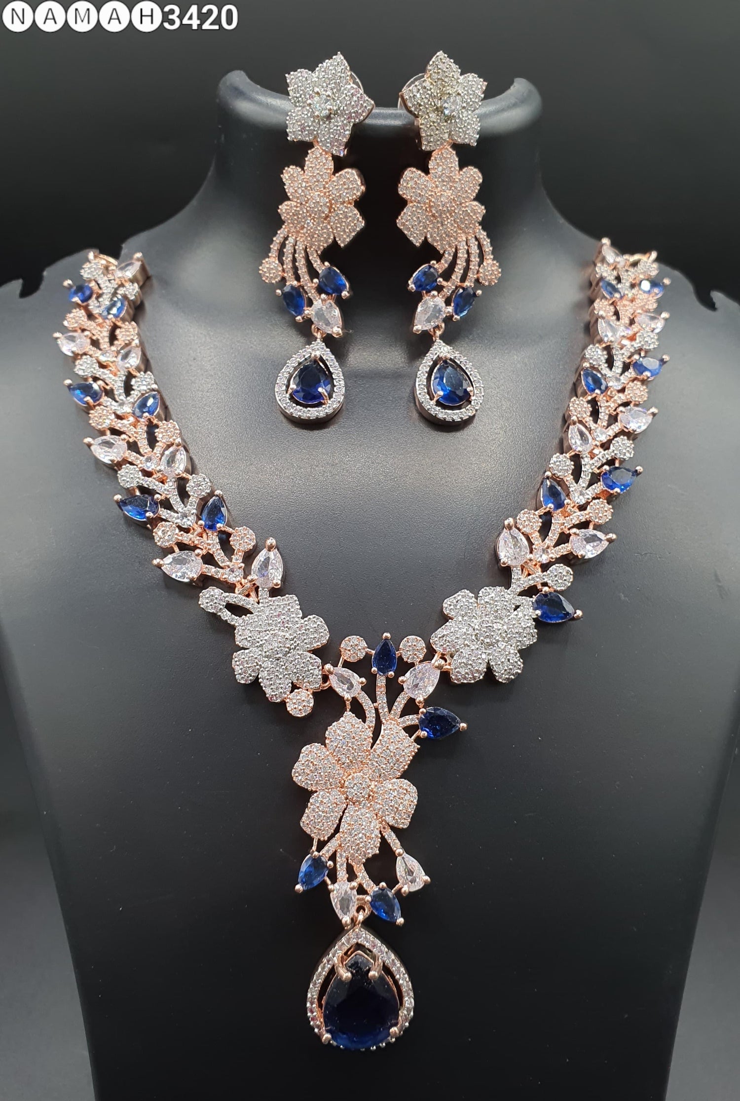 Beautiful American Diamond Antique Stone Necklace with Earrings Jewellery