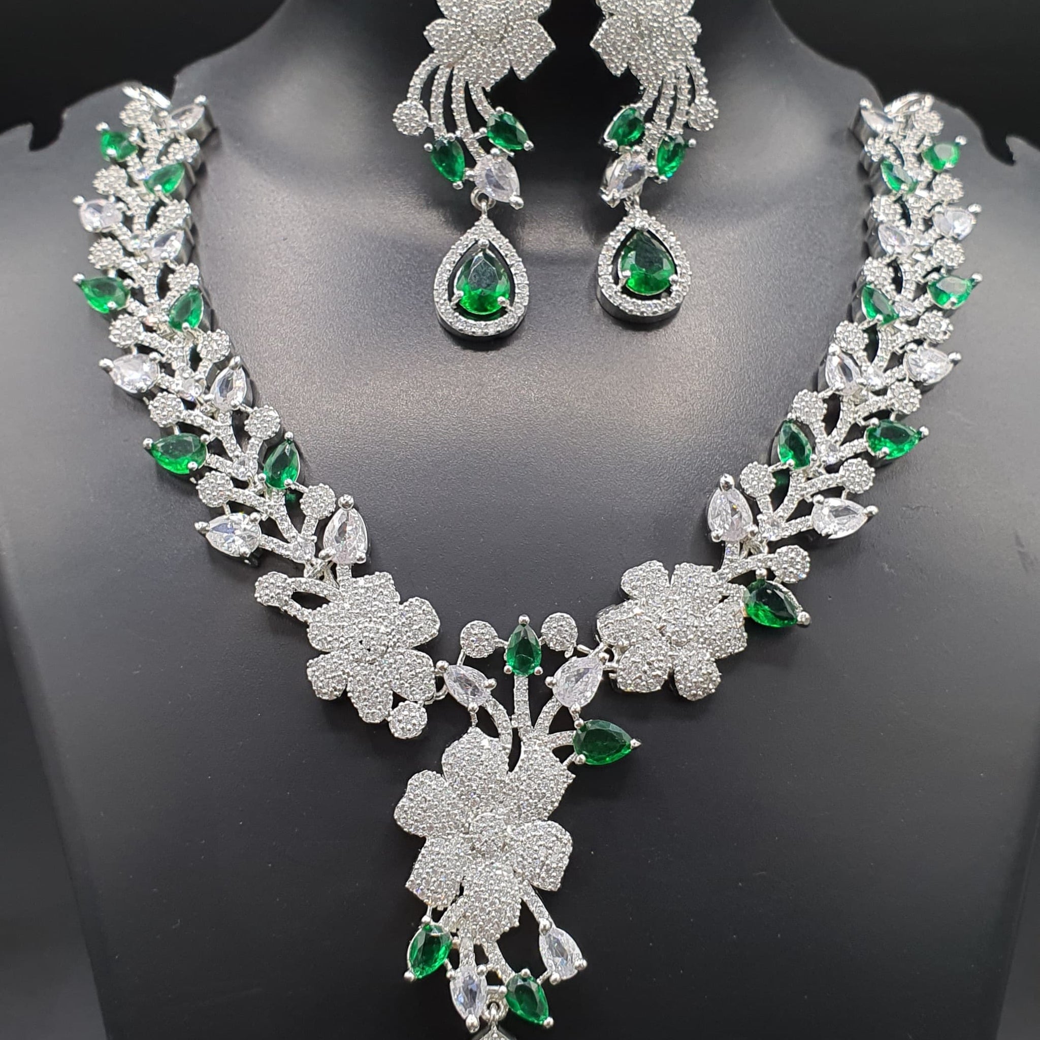 Beautiful American Diamond Antique Stone Necklace with Earrings Jewellery