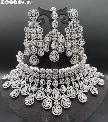 Beautiful American Diamond Antique Stone Necklace with Earrings Jewellery