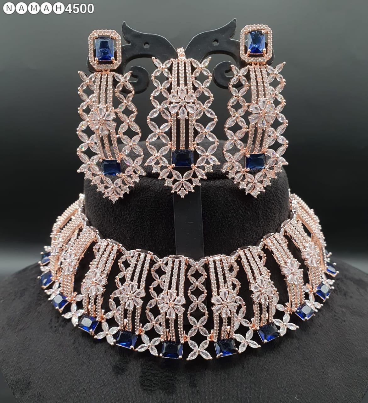 Beautiful American Diamond Antique Stone Necklace with Earrings Jewellery