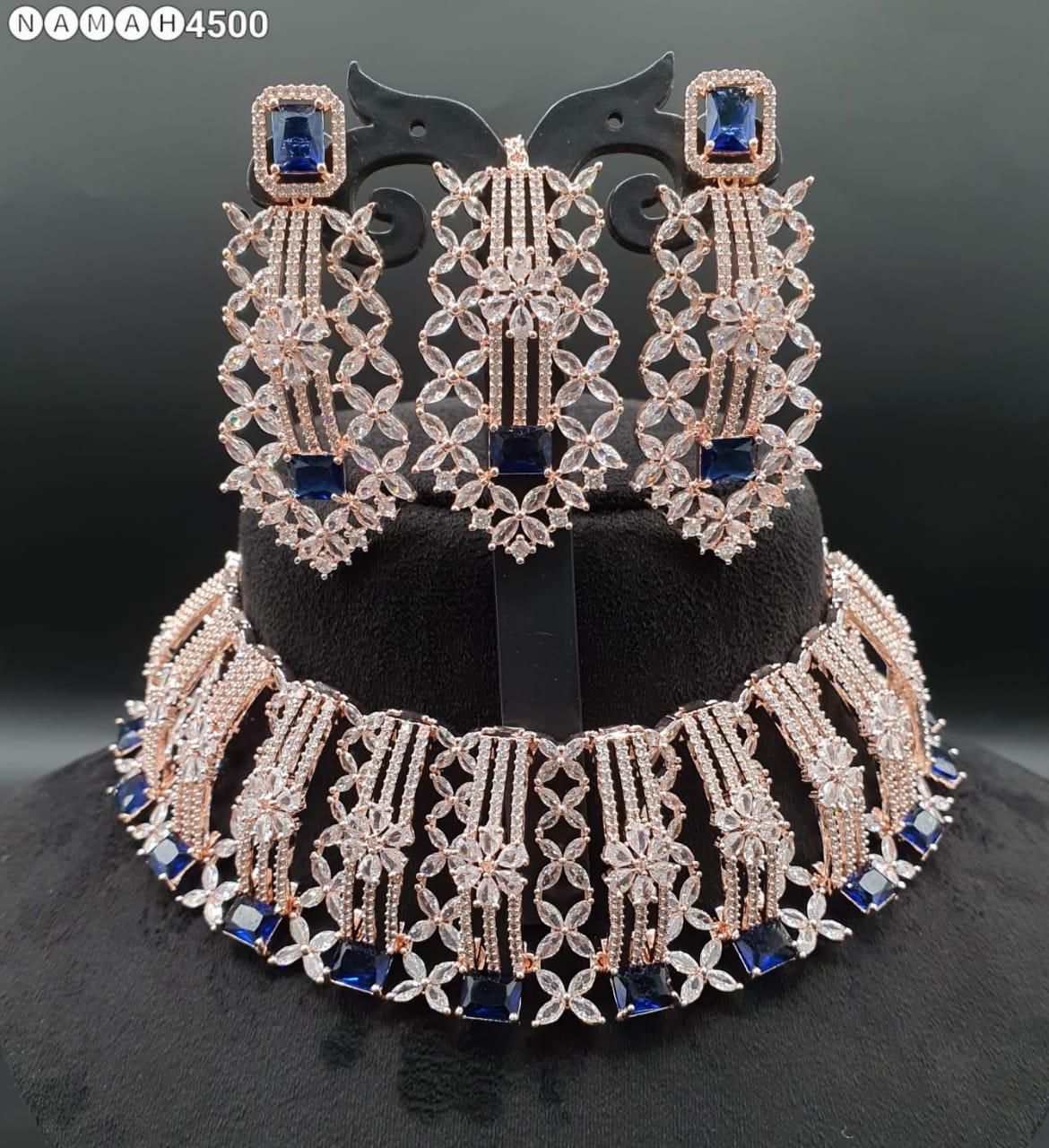 Beautiful American Diamond Antique Stone Necklace with Earrings Jewellery