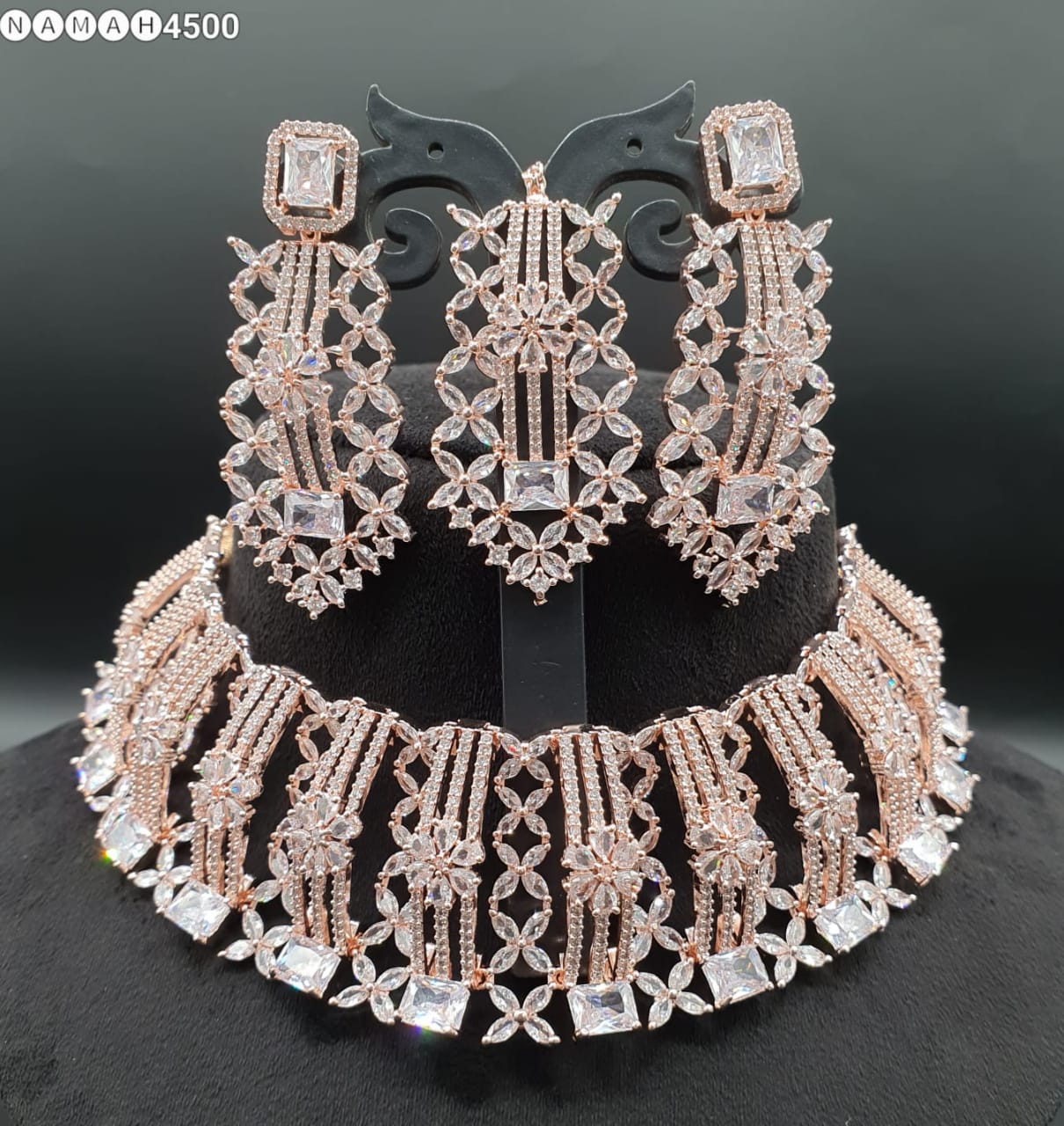 Beautiful American Diamond Antique Stone Necklace with Earrings Jewellery