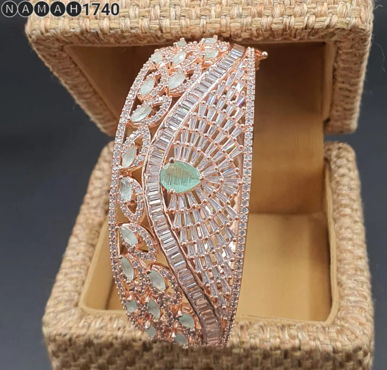 Beautiful American Diamond Antique Stone Bengal &amp; Bracelet Set