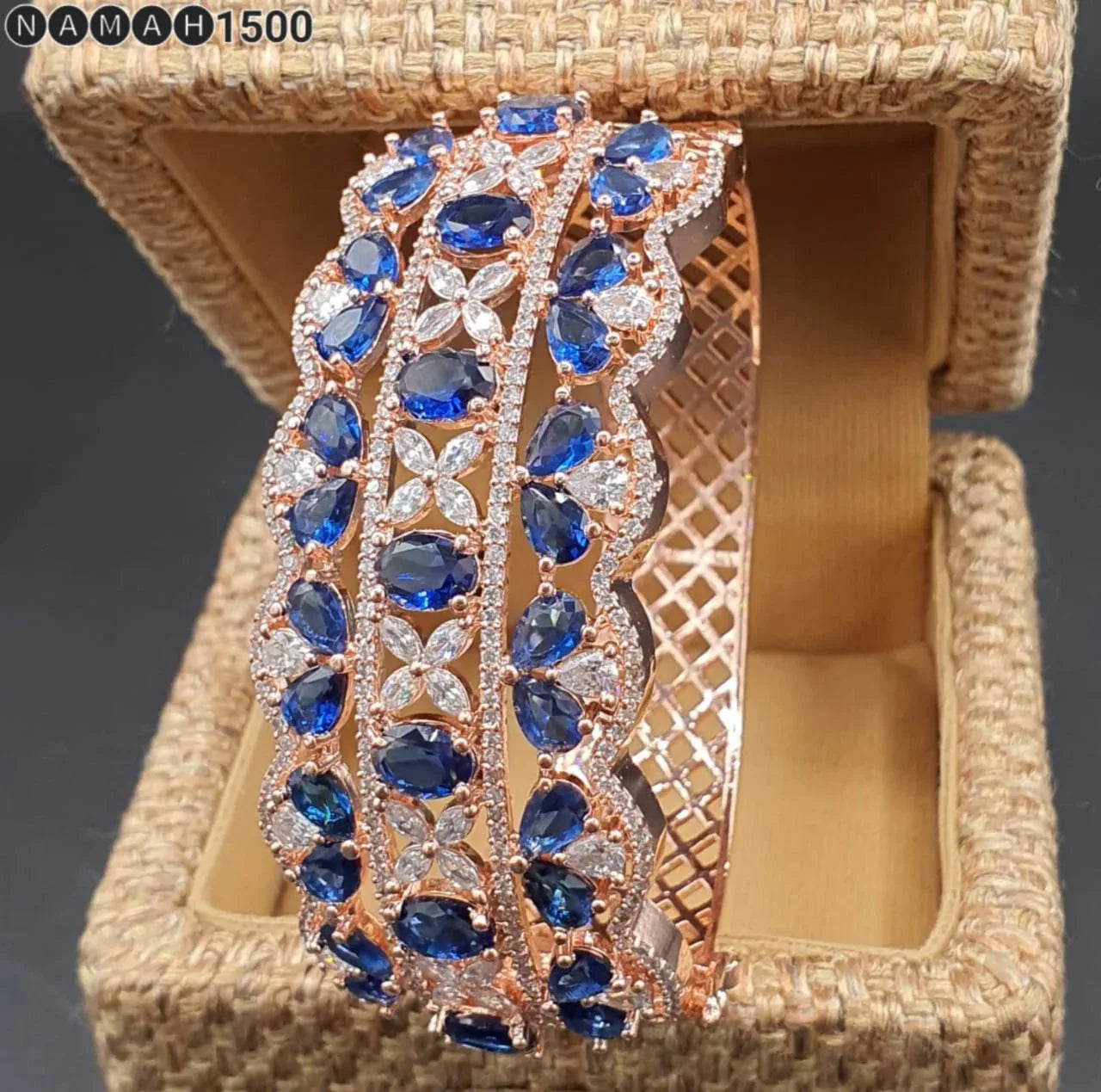 Beautiful American Diamond Antique Stone Bengal &amp; Bracelet Set