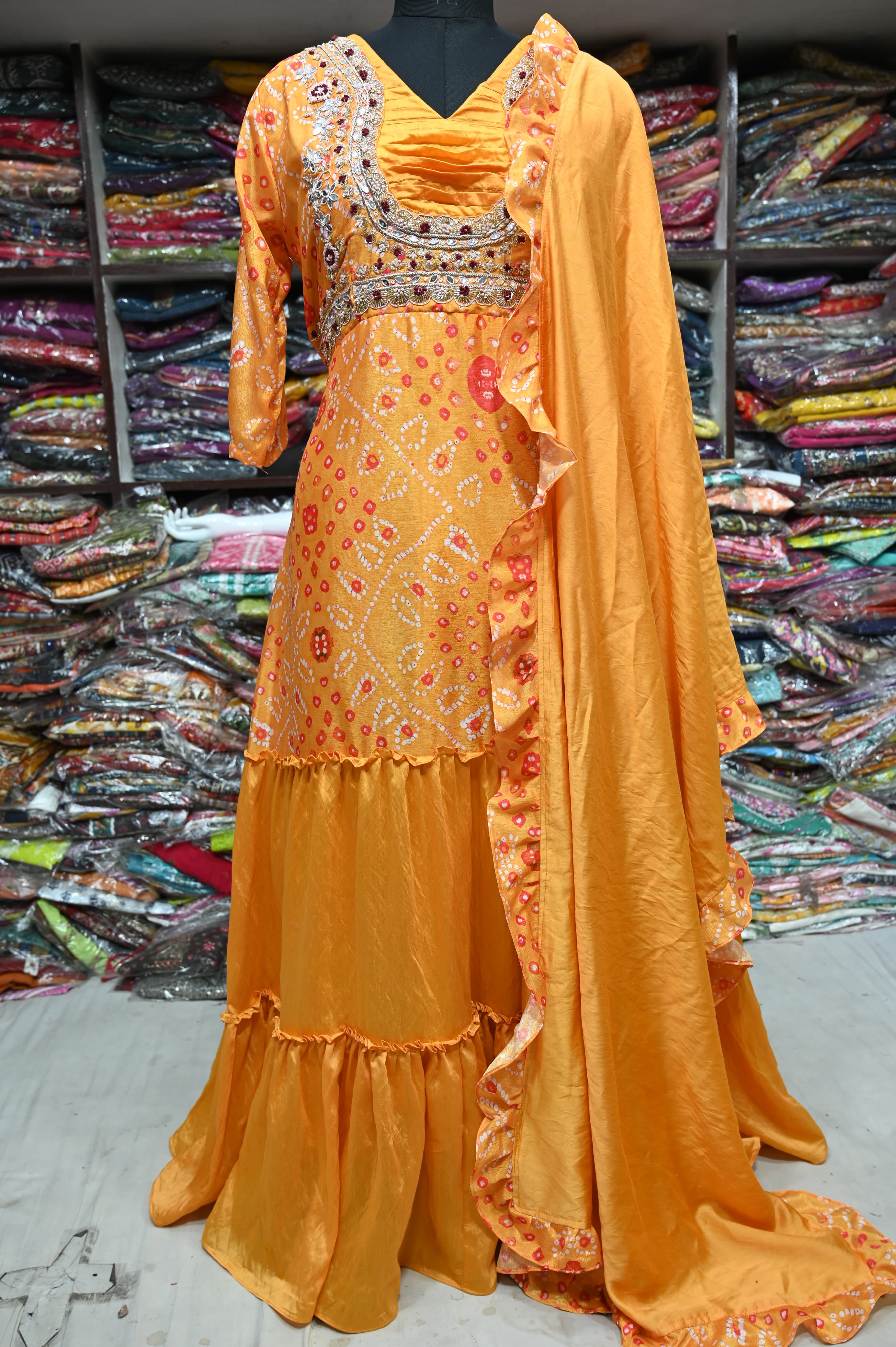 Beautiful Designer Soft Silk  Bandhej Suite