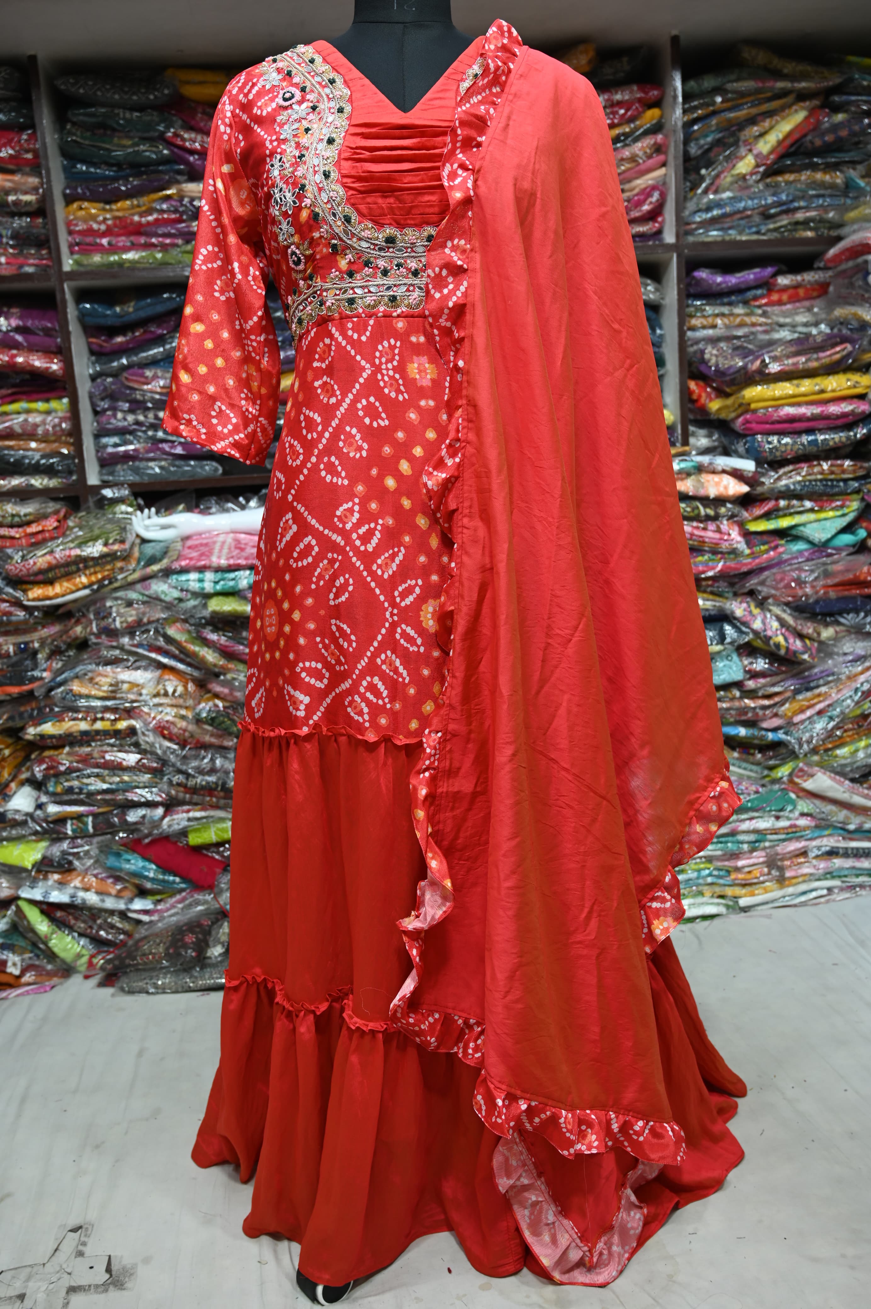 Beautiful Designer Soft Silk  Bandhej Suite