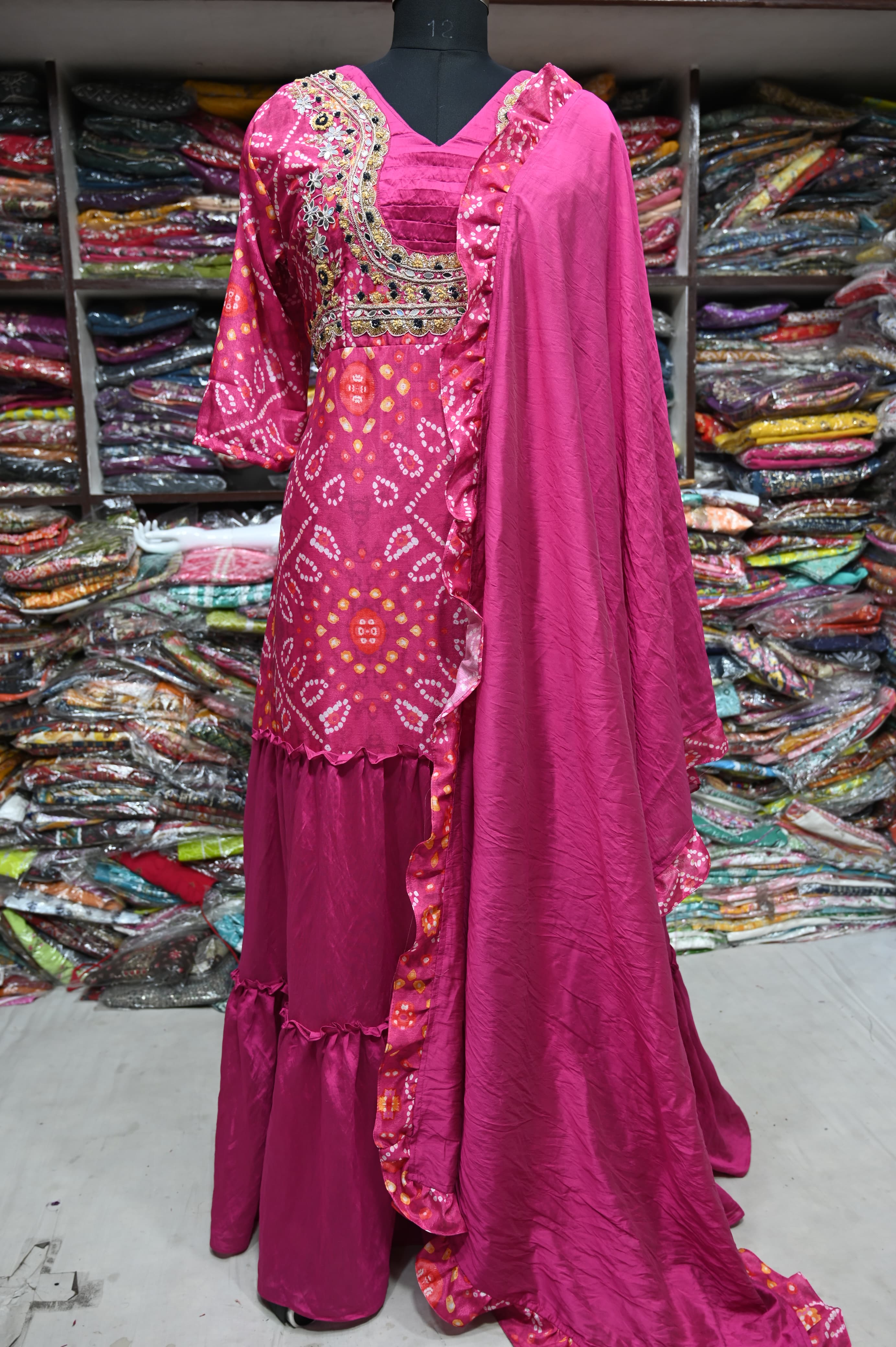 Beautiful Designer Soft Silk  Bandhej Suite