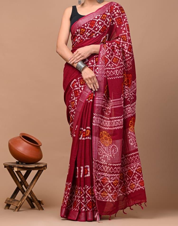 Beautiful Designer Cotton Linen Digital Printed Saree