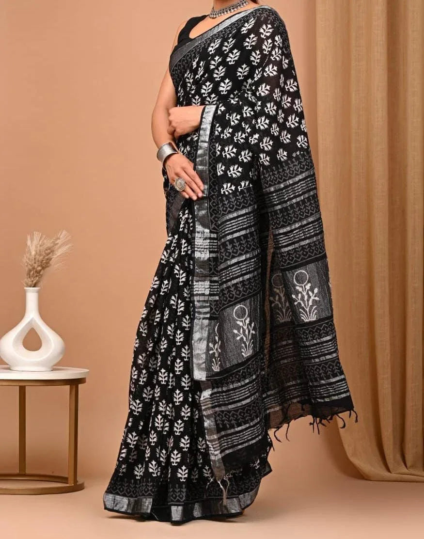 Beautiful Designer Cotton Linen Digital Printed Saree