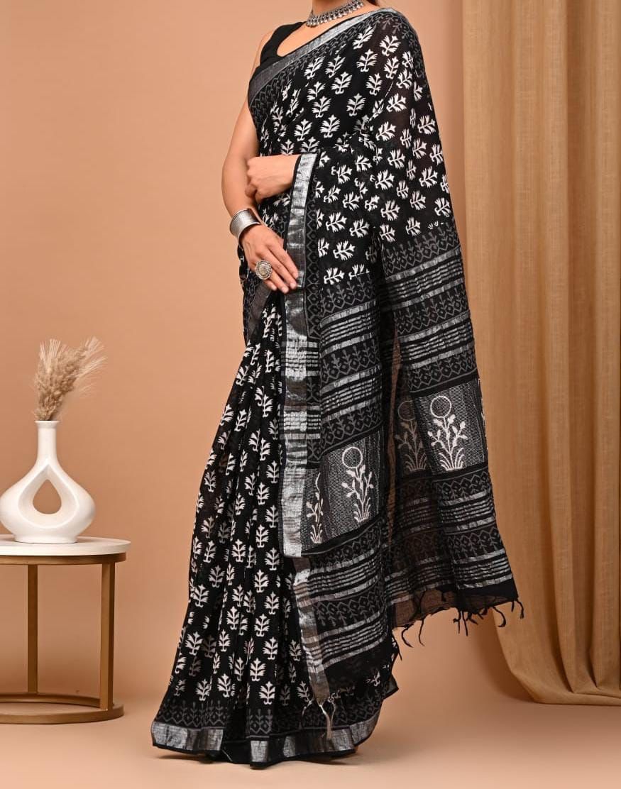 Beautiful Designer Cotton Linen Digital Printed Saree