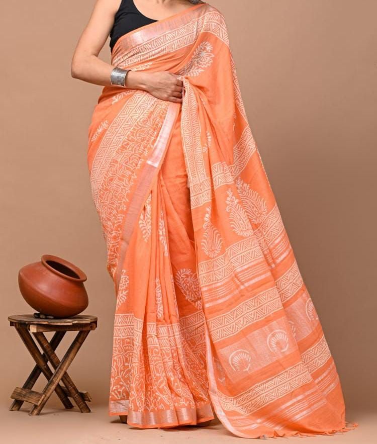 Beautiful Designer Cotton Linen Digital Printed Saree