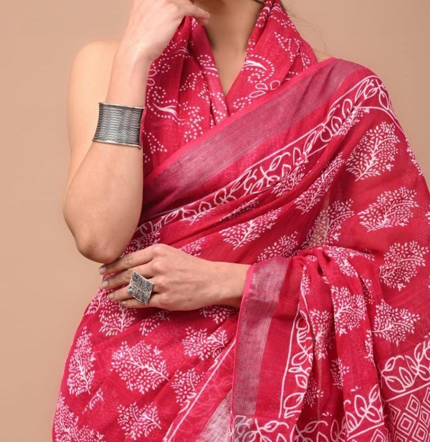 Beautiful Designer Cotton Linen Digital Printed Saree