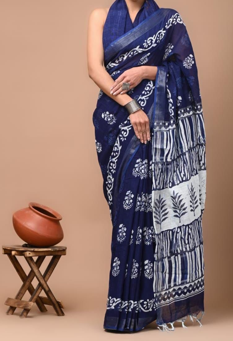 Beautiful Designer Cotton Linen Digital Printed Saree