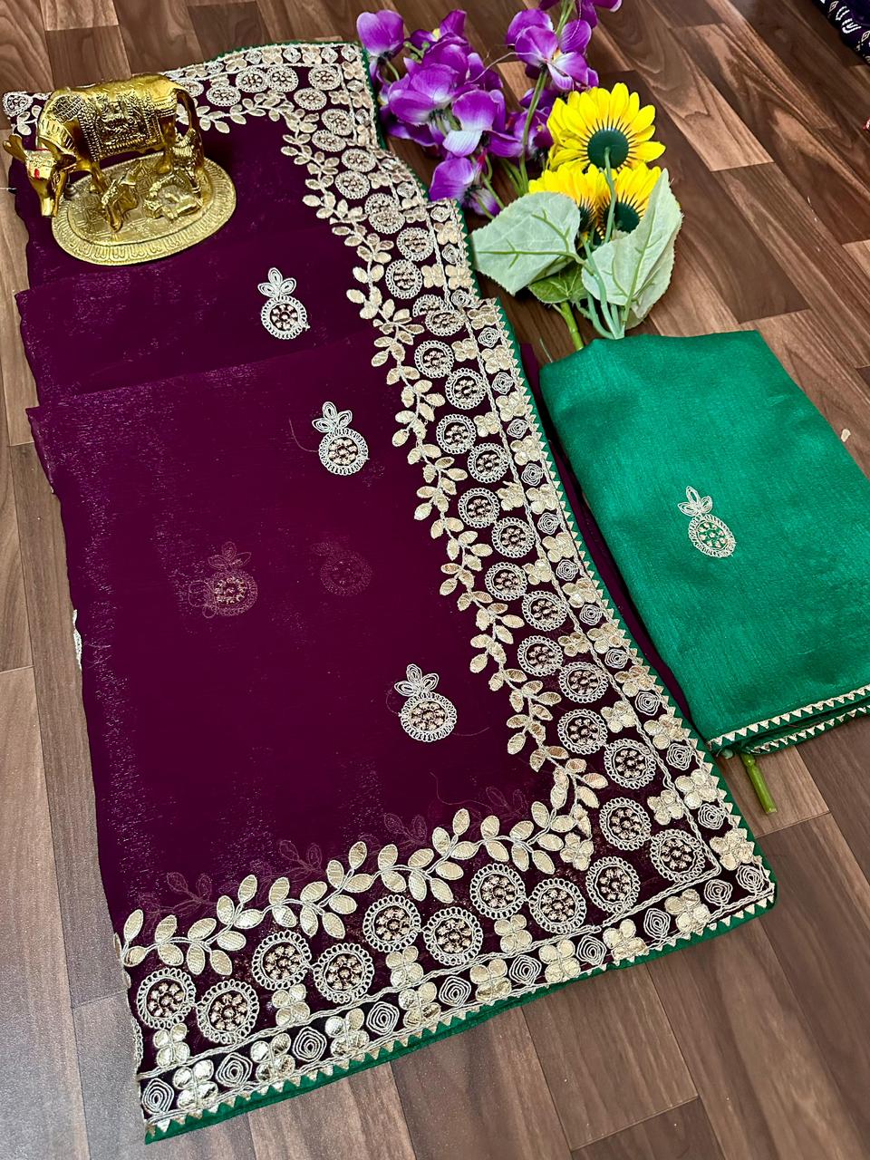 Beautiful Designer Pure Simmar Chiffon Saree