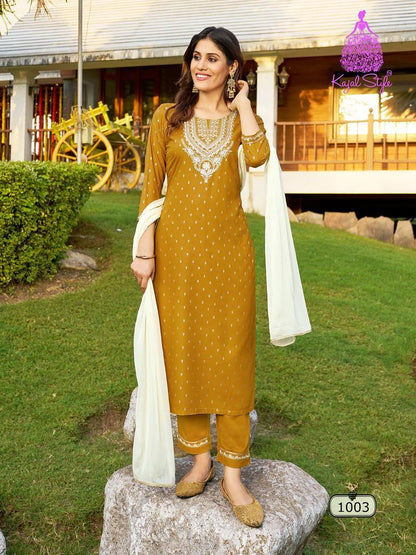 Rangrez Vol 1 By Kajal Style Rayone Kurti Bottom With Dupatta