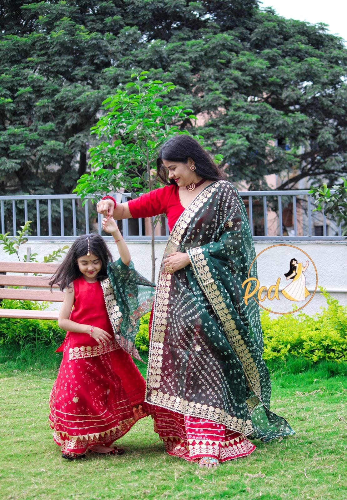 Rajasthani Bandhej Kotta Doriya Mother Daughter Combo Lehenga Chunni