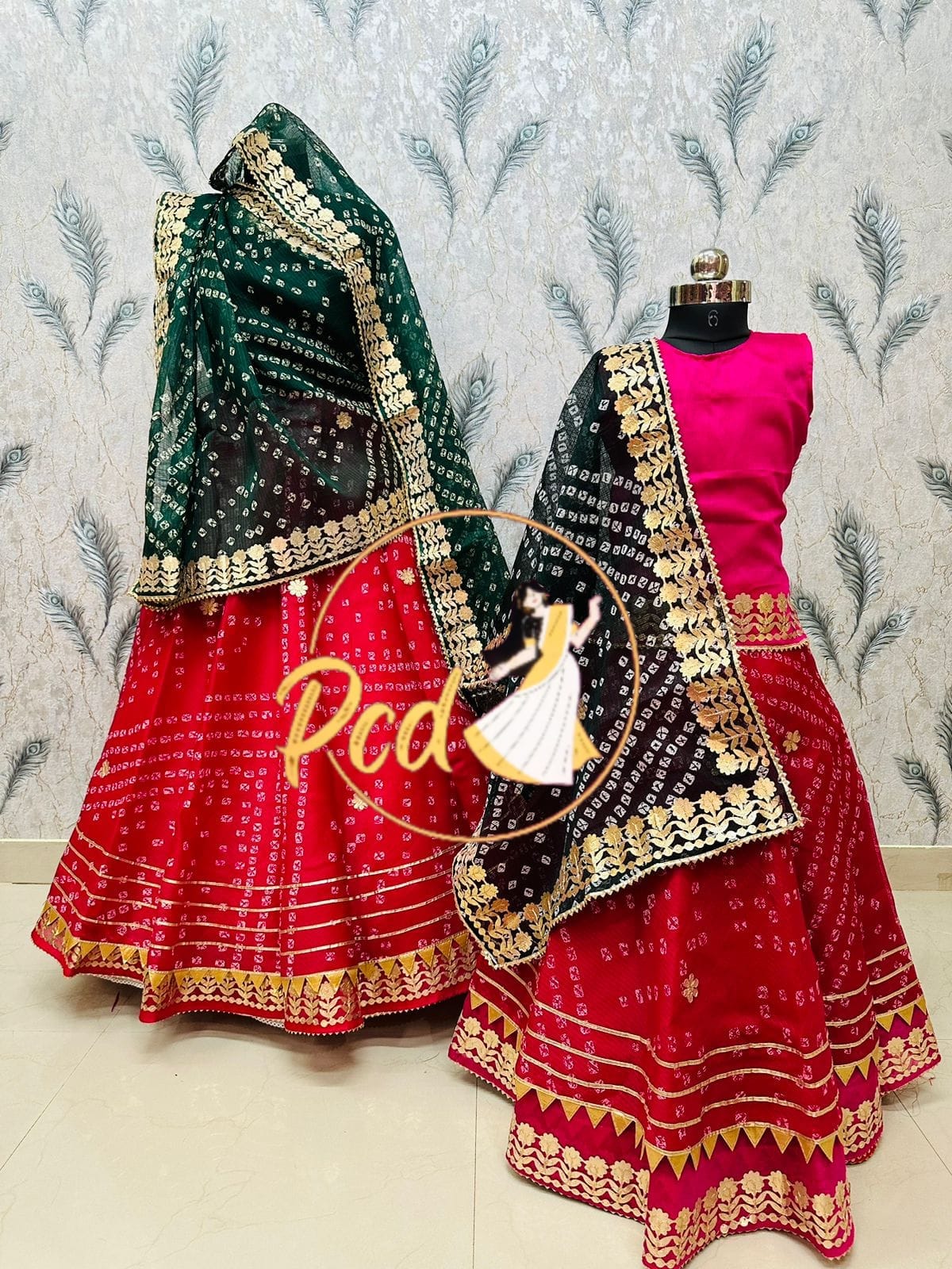 Rajasthani Bandhej Kotta Doriya Mother Daughter Combo Lehenga Chunni