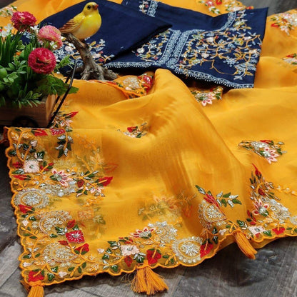 Beautiful Designer Soft Tissu Organza Silk Saree