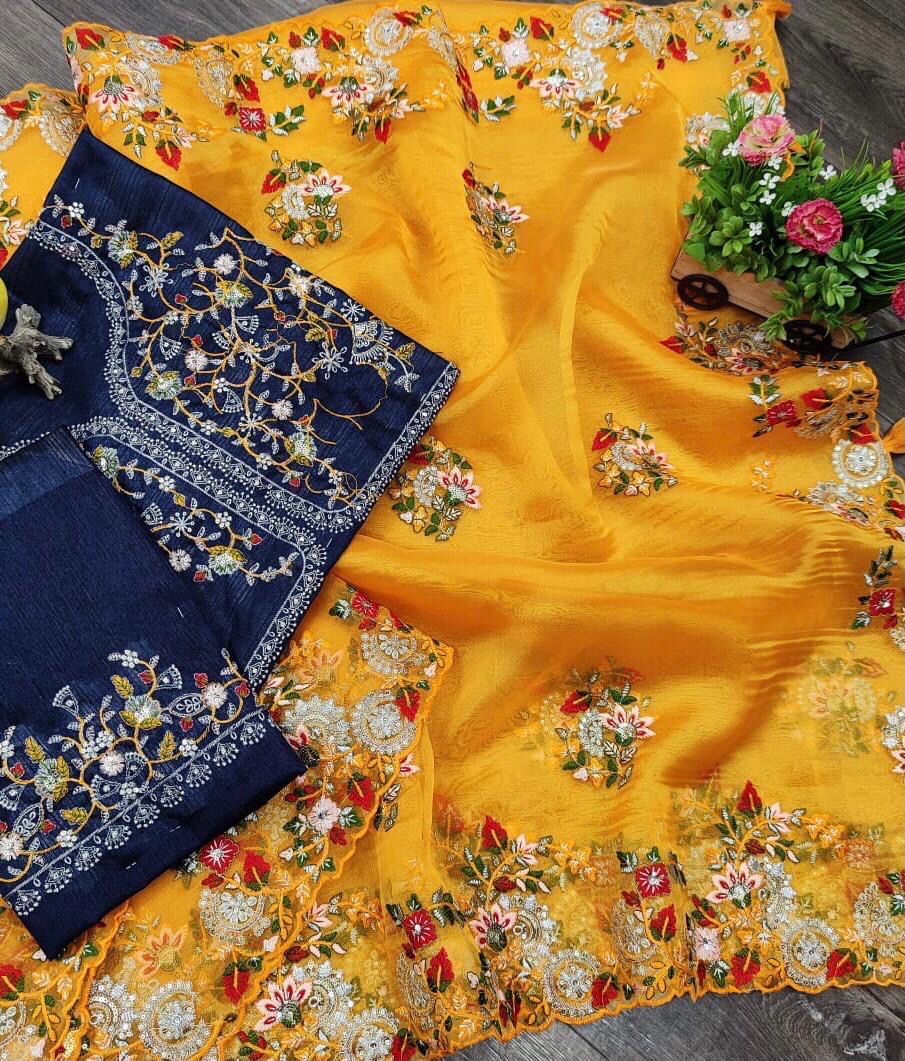 Beautiful Designer Soft Tissu Organza Silk Saree