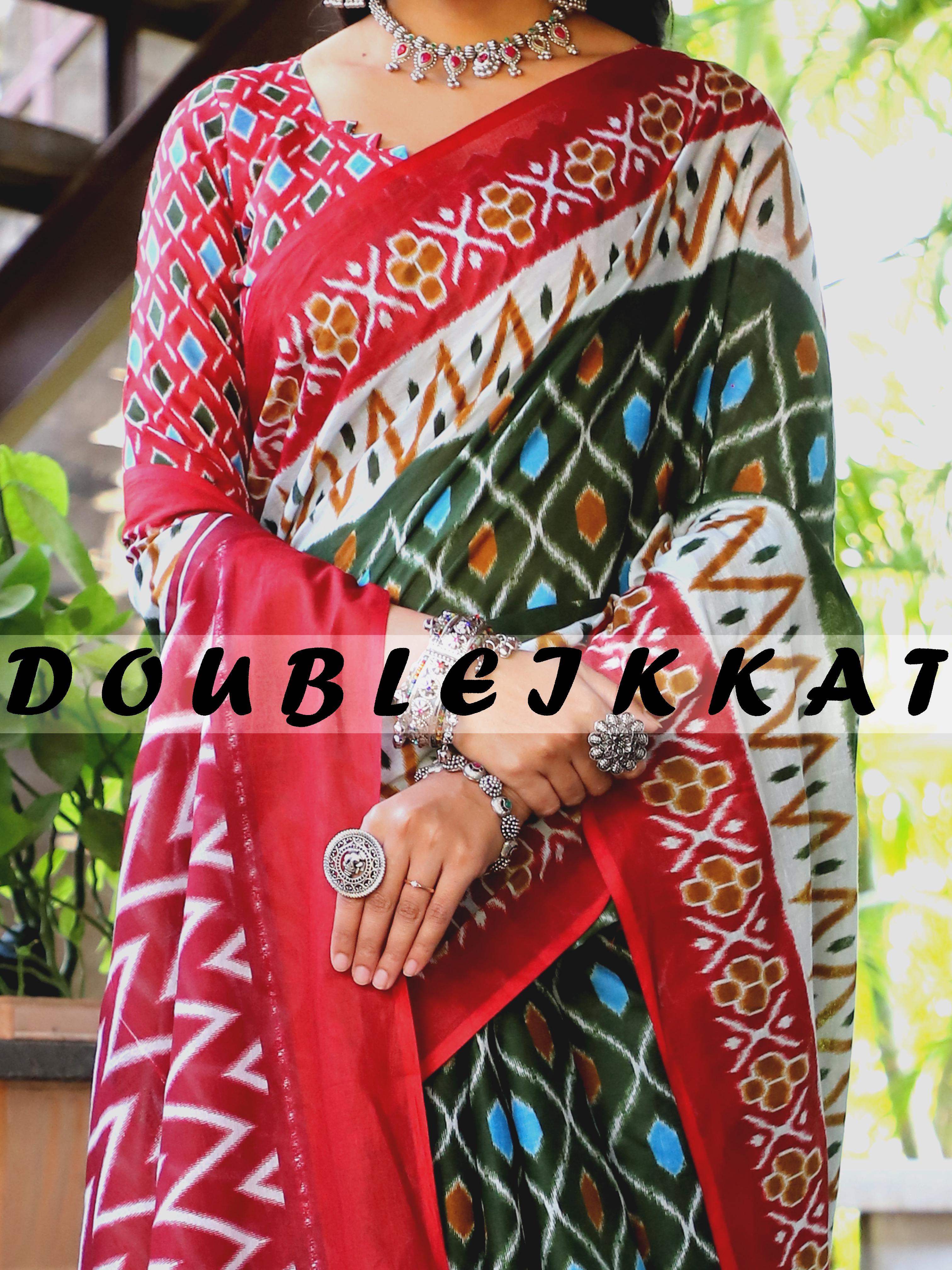 Beautiful Designer Double Eikkat Cotton Saree