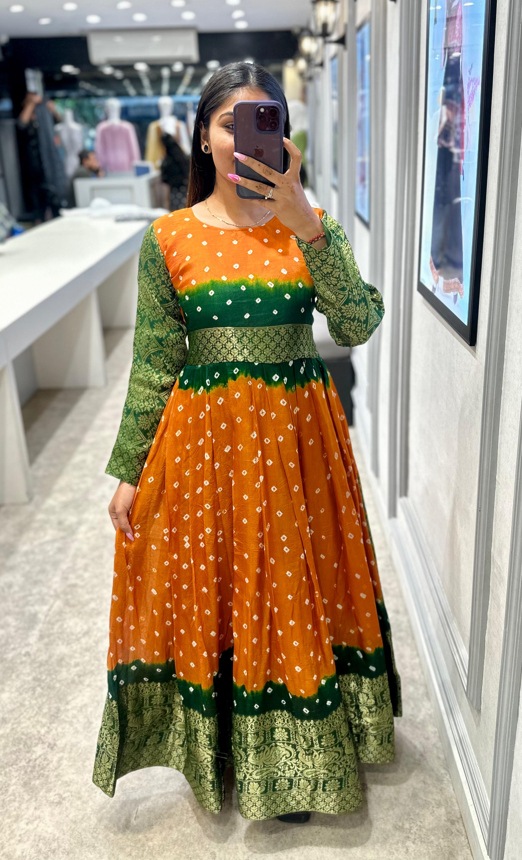 Beautiful Kanjiveram Silk Zari Gown With Koti