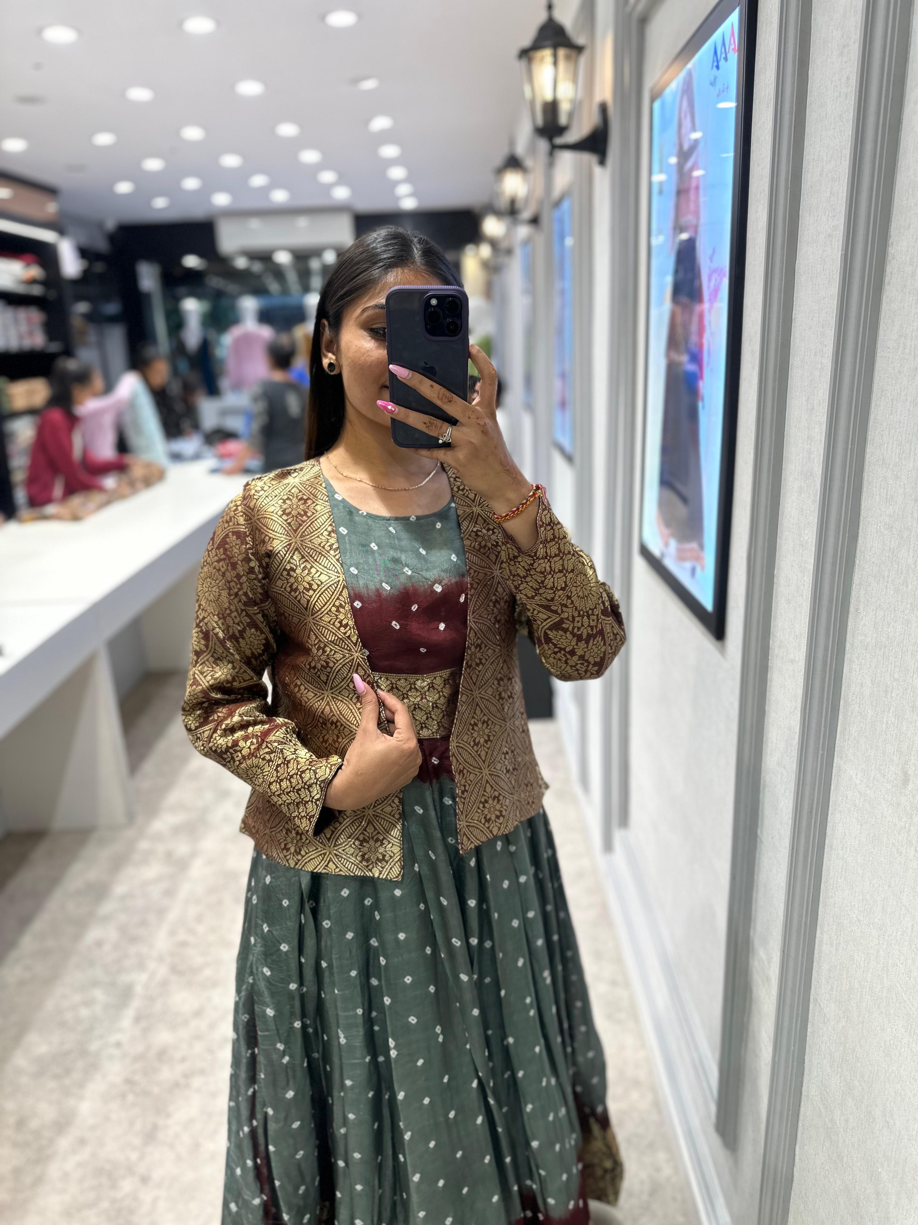 Beautiful Kanjiveram Silk Zari Gown With Koti