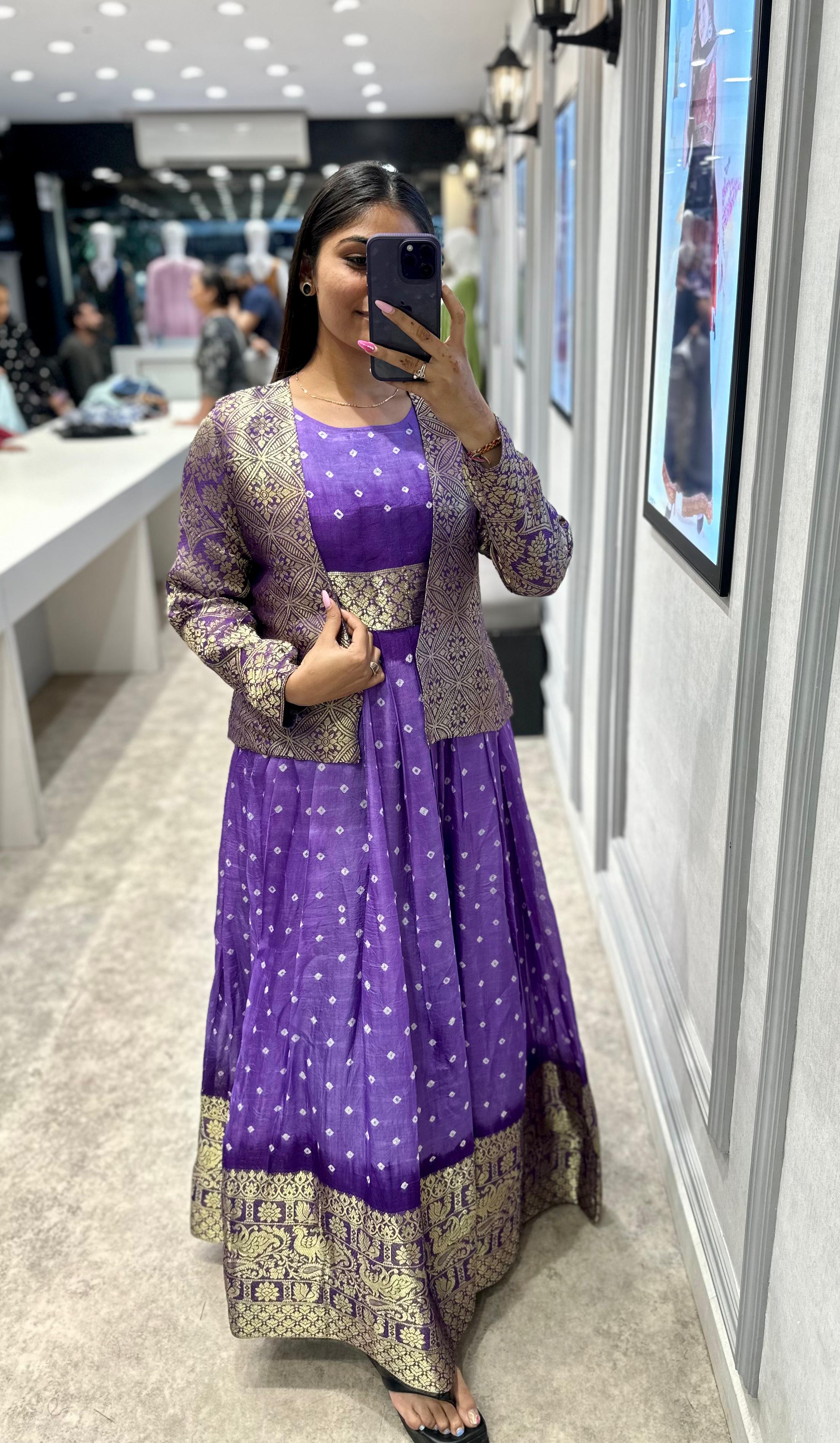 Beautiful Kanjiveram Silk Zari Gown With Koti