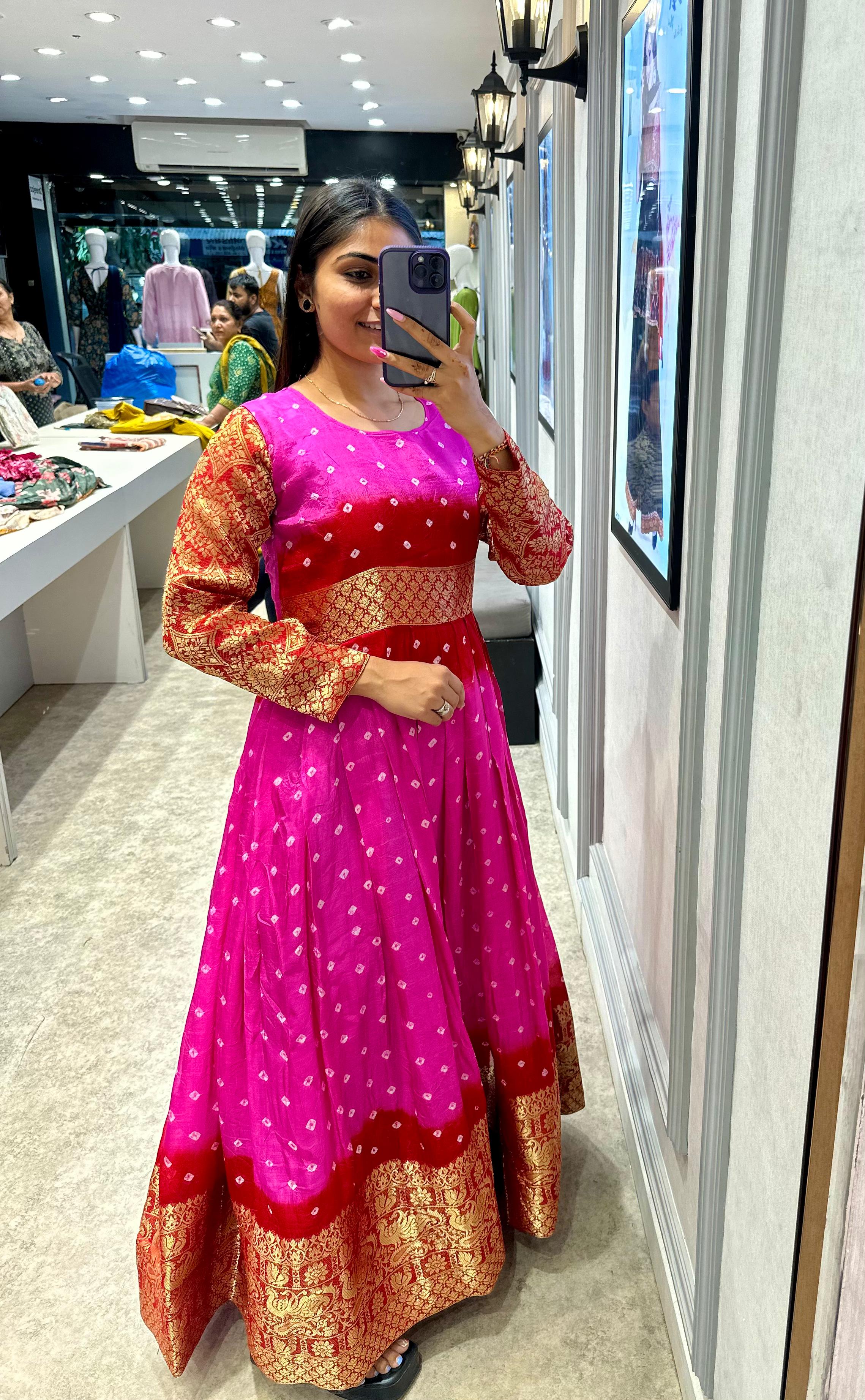 Beautiful Kanjiveram Silk Zari Gown With Koti