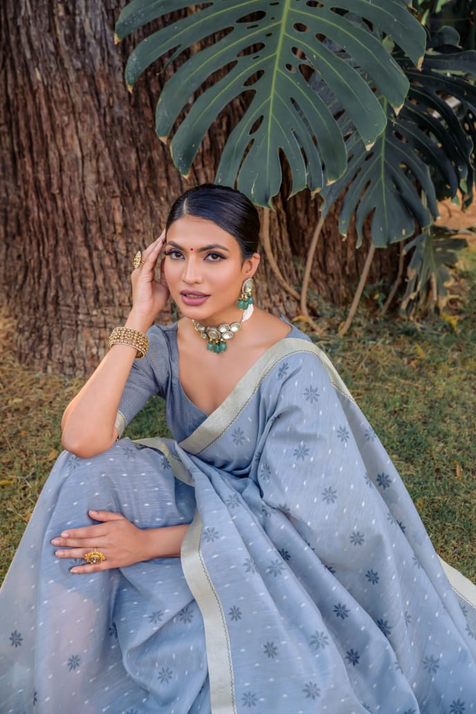 Beautiful Designer Pure Linen Silk Saree