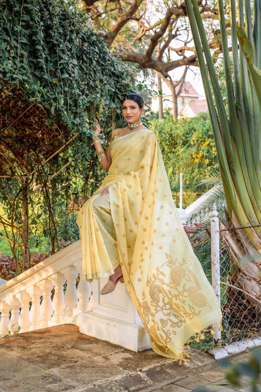 Beautiful Designer Pure Linen Silk Saree