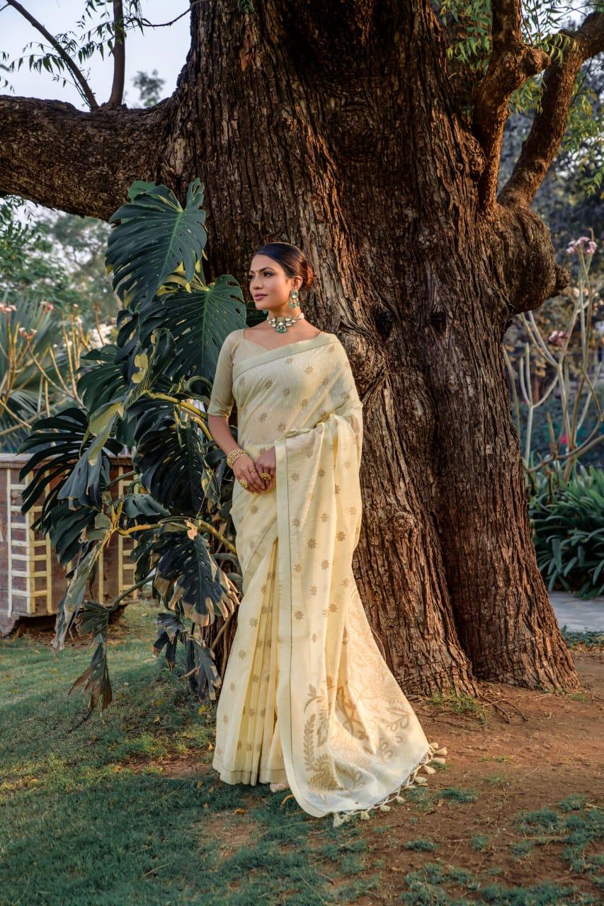 Beautiful Designer Pure Linen Silk Saree