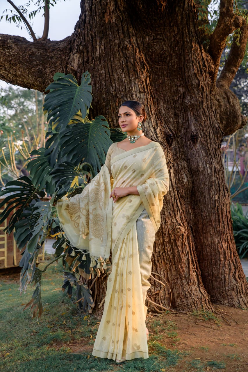 Beautiful Designer Pure Linen Silk Saree