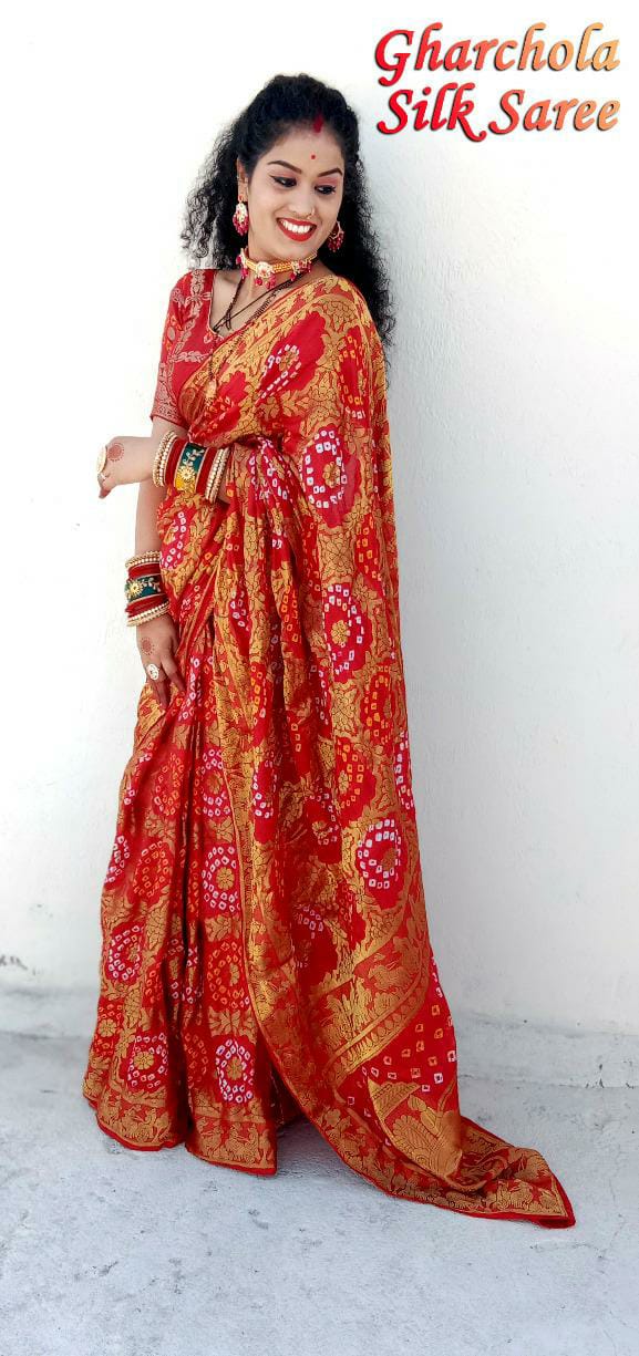 Beautiful Designer Bandhej Ghadchola Banarasi Silk Saree