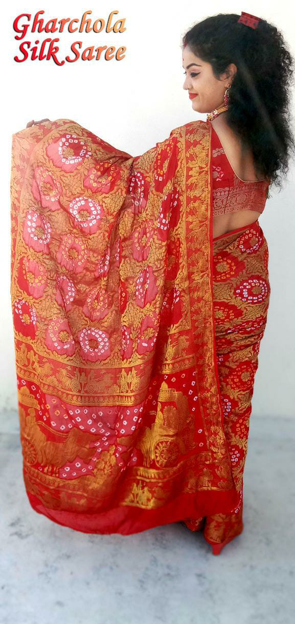 Beautiful Designer Bandhej Ghadchola Banarasi Silk Saree