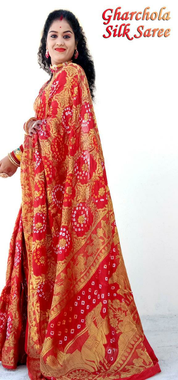 Beautiful Designer Bandhej Ghadchola Banarasi Silk Saree
