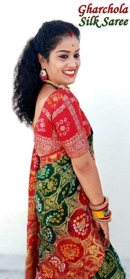 Beautiful Designer Bandhej Ghadchola Banarasi Silk Saree