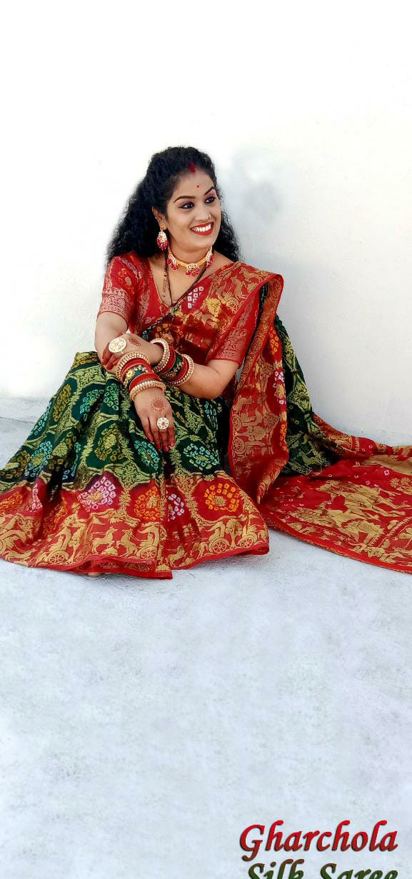 Beautiful Designer Bandhej Ghadchola Banarasi Silk Saree