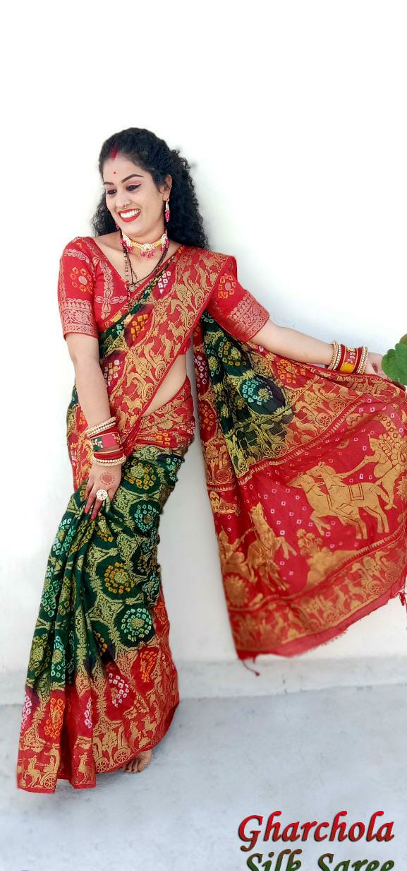 Beautiful Designer Bandhej Ghadchola Banarasi Silk Saree