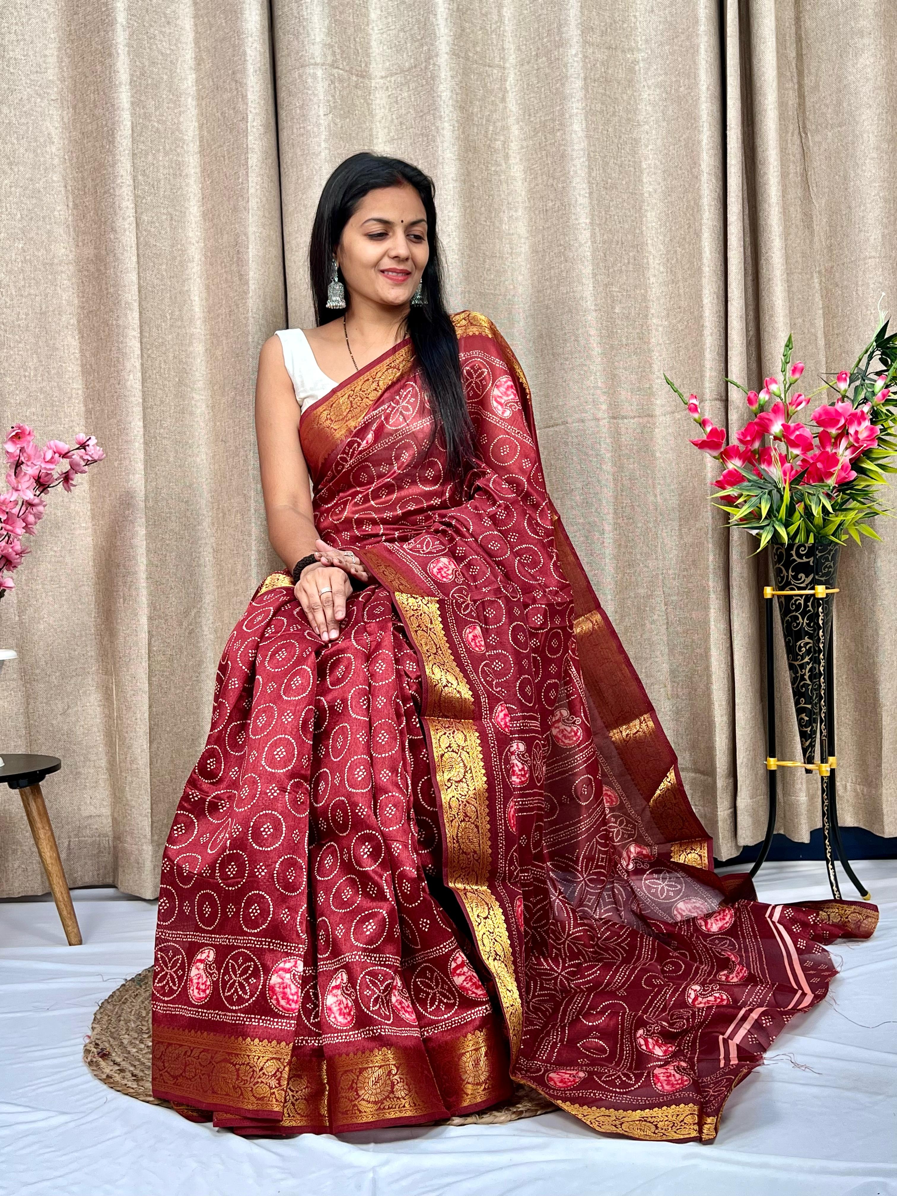 Beautiful Designer Soft Tushar Silk Slub Saree