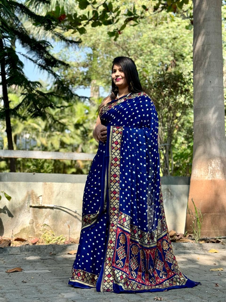 Beautiful Designer Pure Gujji Wark Bandhej Saree