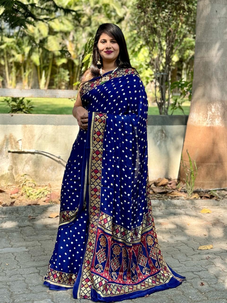 Beautiful Designer Pure Gujji Wark Bandhej Saree