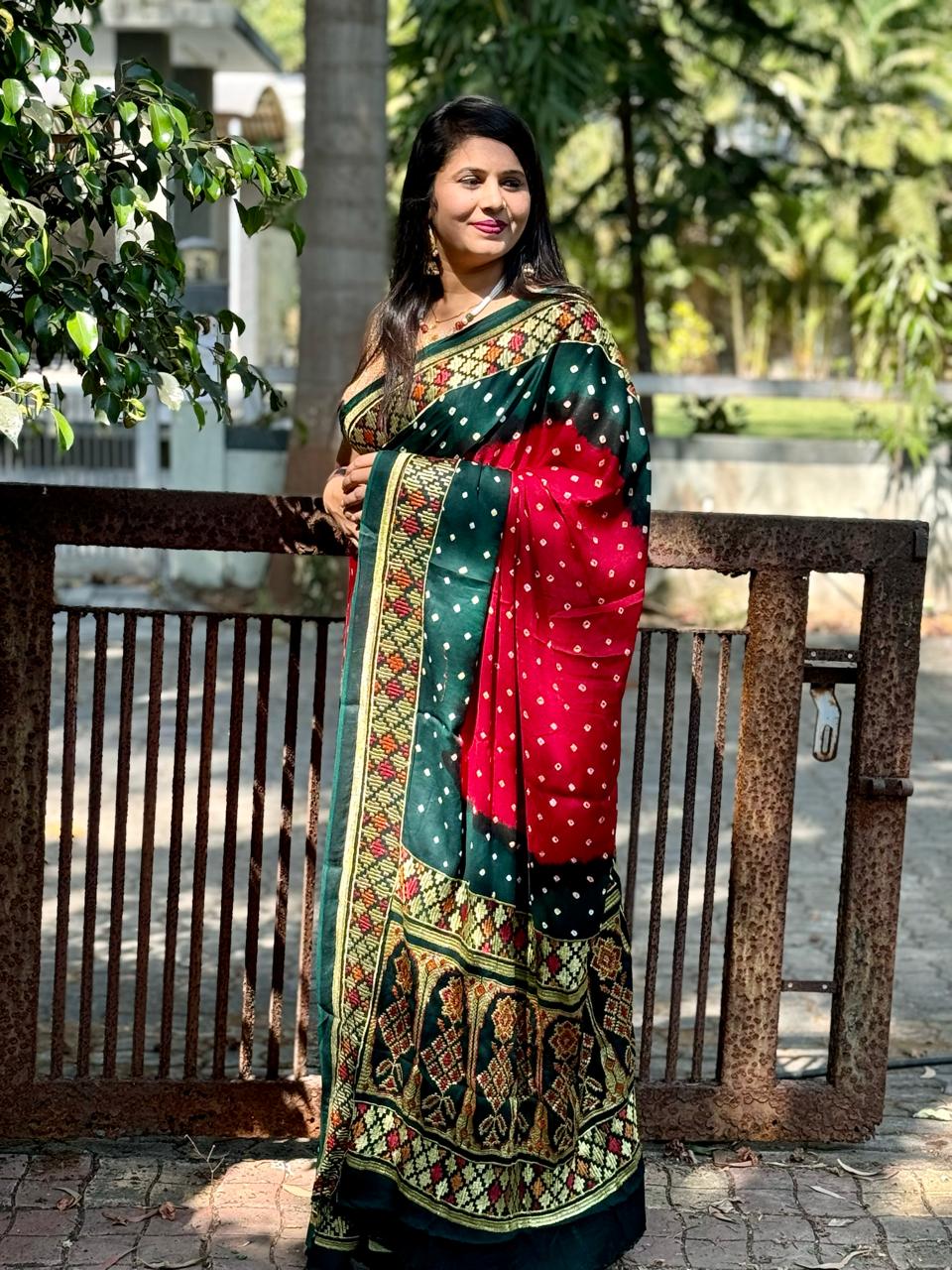 Beautiful Designer Pure Gujji Wark Bandhej Saree
