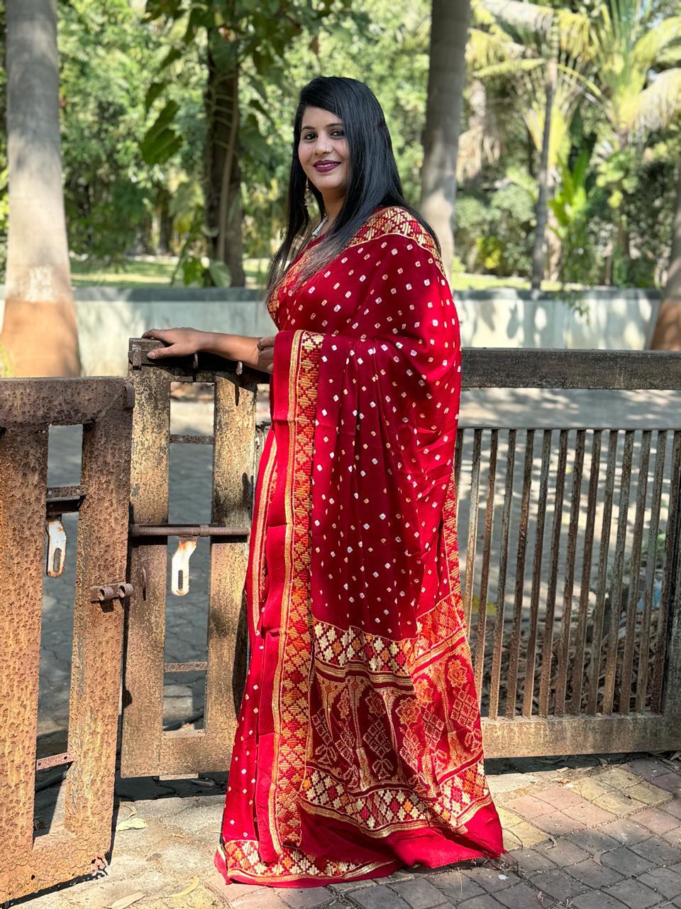 Beautiful Designer Pure Gujji Wark Bandhej Saree