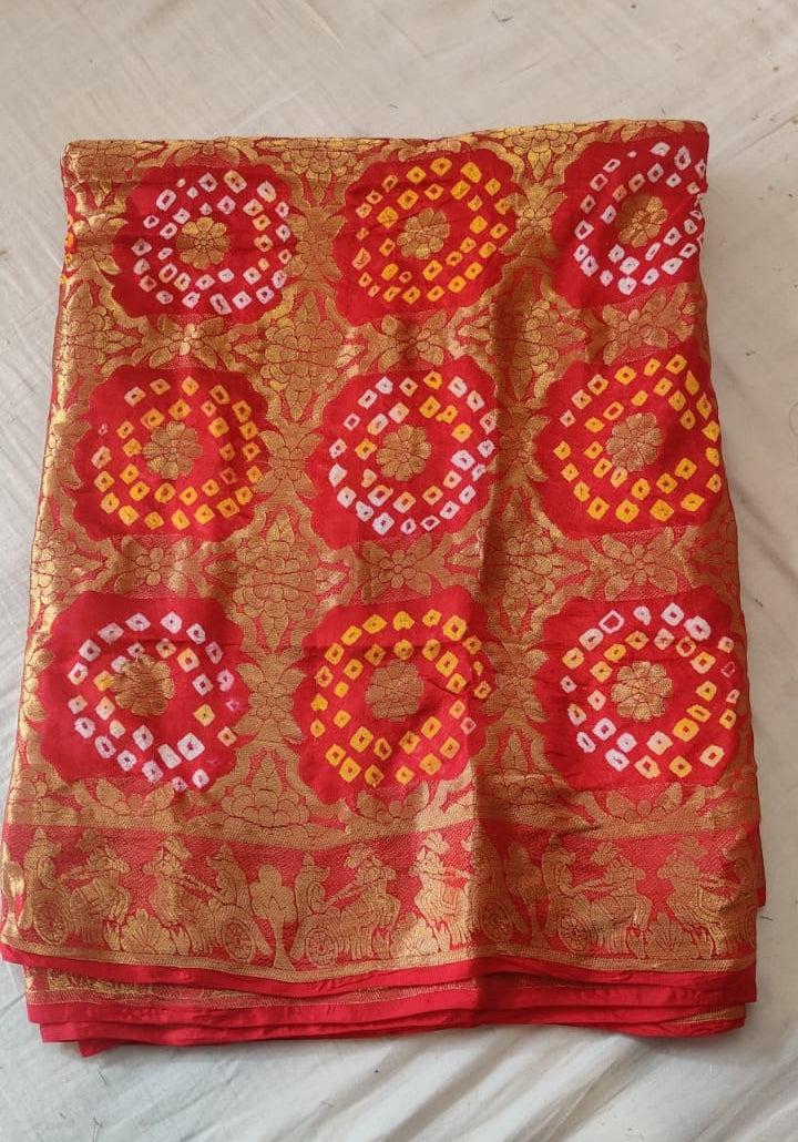 Beautiful Designer Bandhej Ghadchola Banarasi Silk Saree