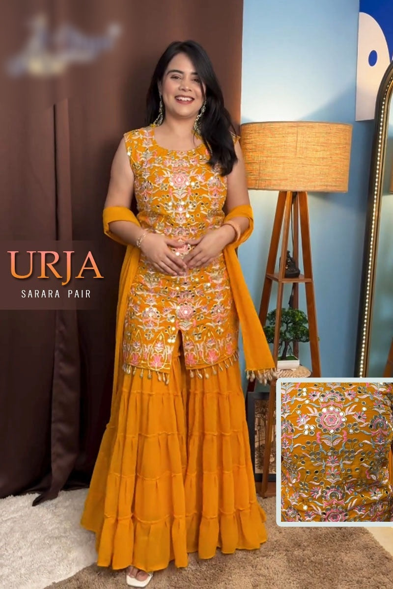 Beautiful Designer Urja Heavy Fancy Sarara Pair With Dupatta Set