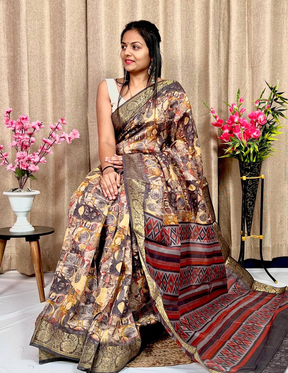 Beautiful Designer Soft Tushar Silk Slub Saree