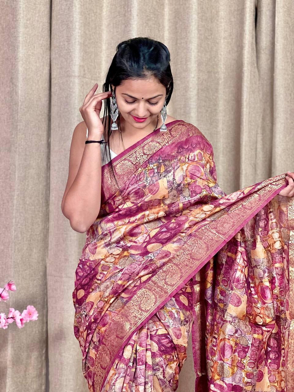 Beautiful Designer Soft Tushar Silk Slub Saree